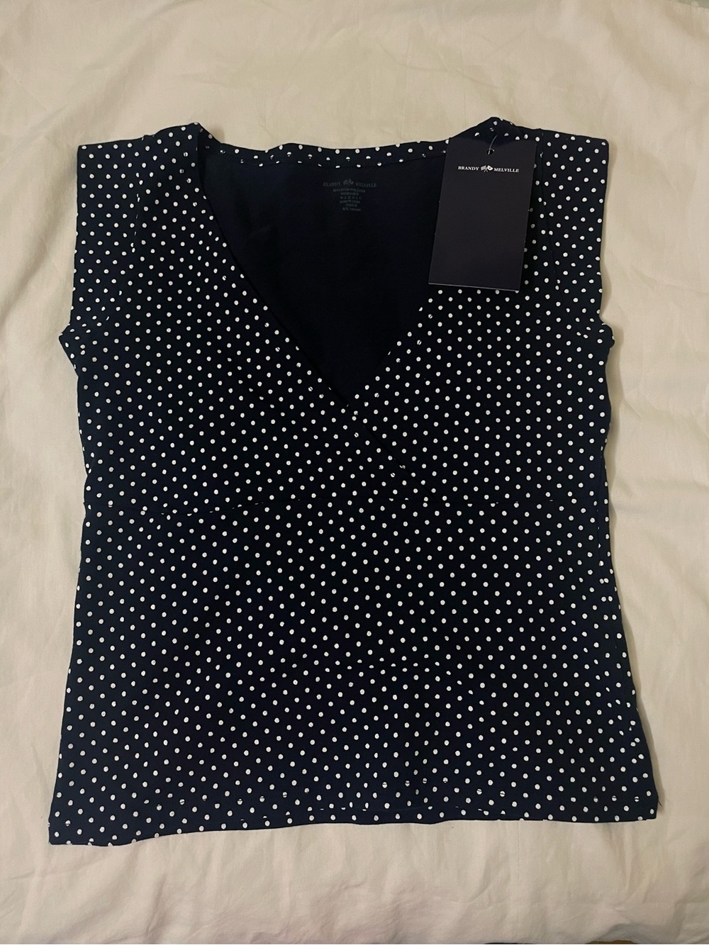Brandy Melville Navy Polka Dot Amara Top